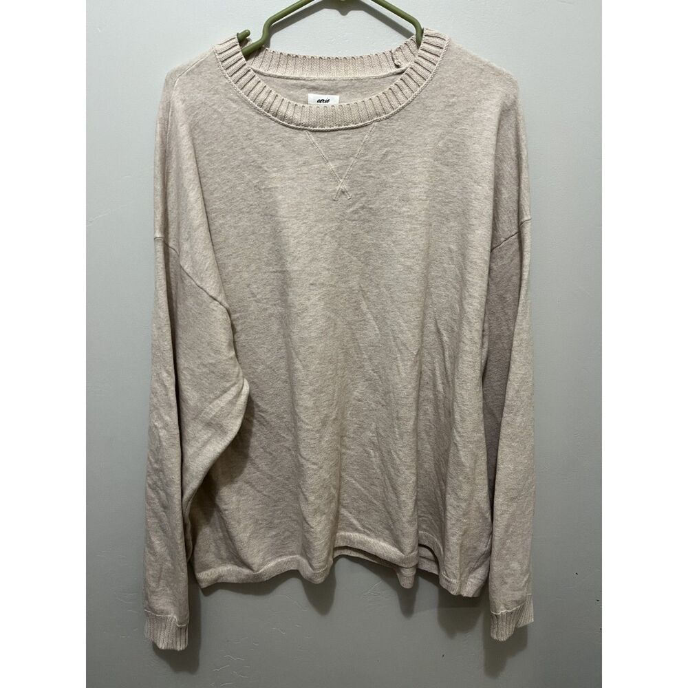Aerie Oversized Crewneck Pullover Sweatshirt Knit Beige Oatmeal Size XL